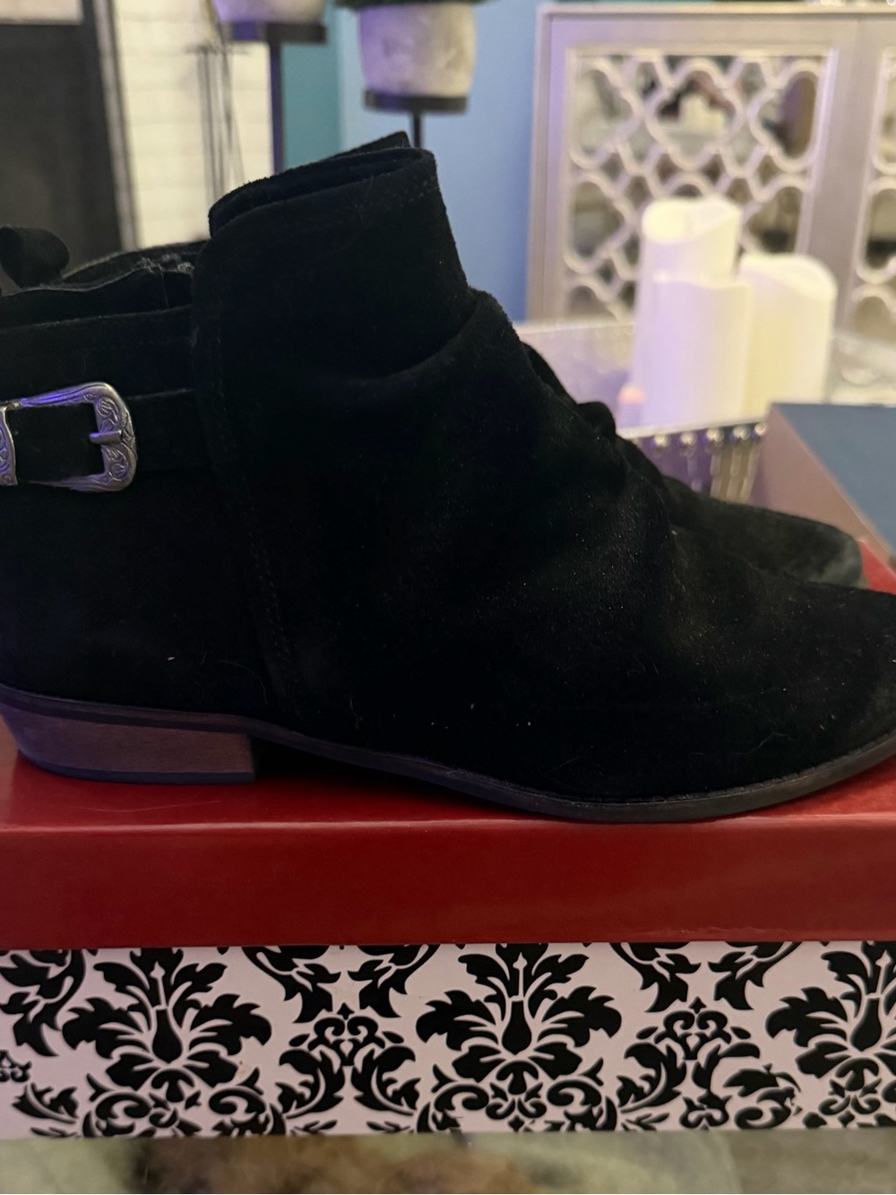 naughty monkey Black Suede Ankle Booties with Western Buckle